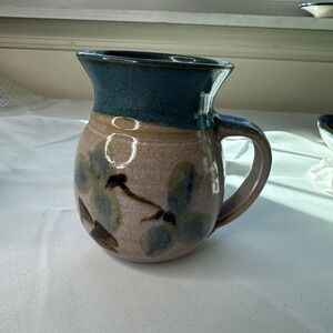 Suzanne Kent Signed SK Studio Pottery Pitcher Green Teal Abstract Florals Glazed